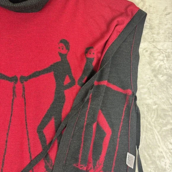 Krimson Klover Poncho Womens S/M Red Black Wool Cowl Neck Skier Graphic (1429) - Picture 3 of 11